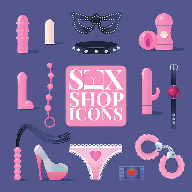 stockillustraties, clipart, cartoons en iconen met sex shop vector icons set - vibrator