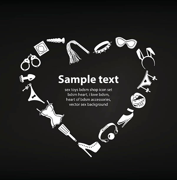 stockillustraties, clipart, cartoons en iconen met sex toys bdsm set heart with space for text, vector - vibrator