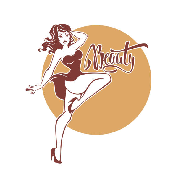 sexy and beauty retro pinup girl and lettering beauty for your logo or label design  pin up girl stock illustrations