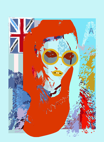 Sexy girl with sunglasses and British flag, pop art background