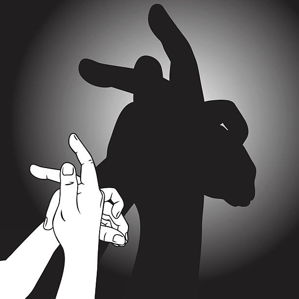 stockillustraties, clipart, cartoons en iconen met shadow puppet rabbit - wajang