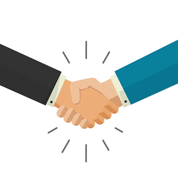 stockillustraties, clipart, cartoons en iconen met shaking hands business vector illustration isolated on white background - handshake