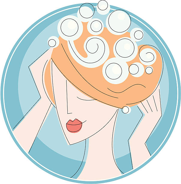 stockillustraties, clipart, cartoons en iconen met shampoo - woman washing hair