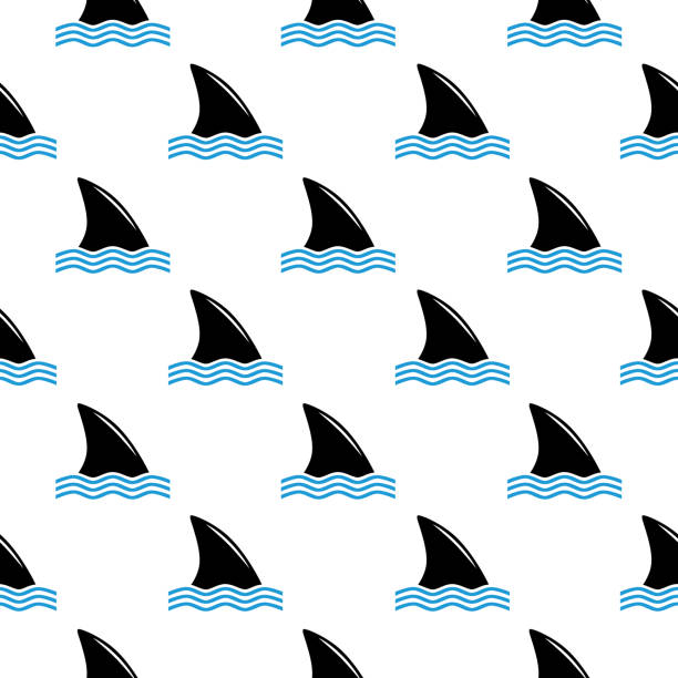 Shark Fins Seamless Pattern Vector seamless pattern of shark fins anwater on a white background. animal fin stock illustrations