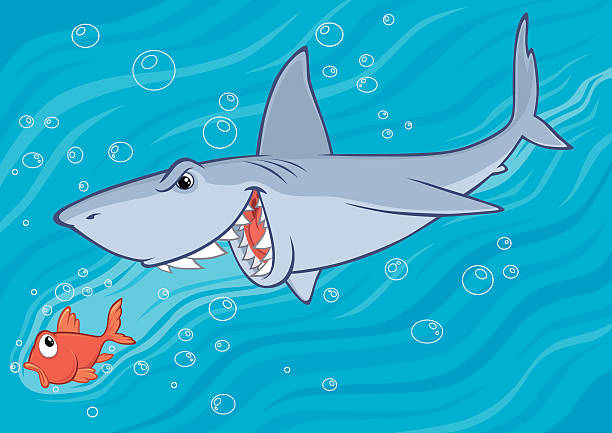 Shark Hunts Small Fish vector art illustration