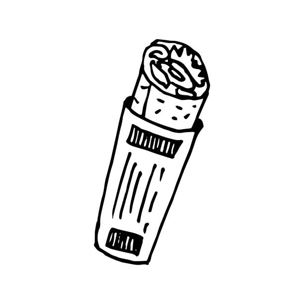 shawarma lub burrito ilustracja wektorowa. fast food mięsny bochenek i warzywa w opakowaniach papierowych - meatloaf stock illustrations