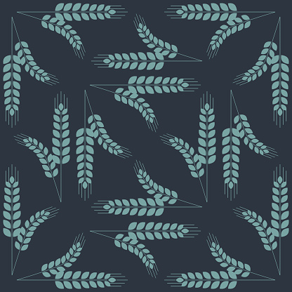 Sheaf of ears of wheat on dark seamless pattern vector illustration