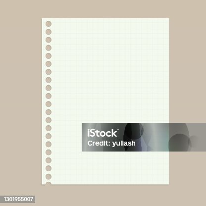 istock Sheet of paper in a cage with round holes from the springs. Clean vertical notebook sheet. Vector realistic Mockup. EPS10. 1301955007