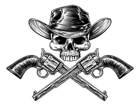 Sheriff Star Cowboy Hat Skull and Pistols