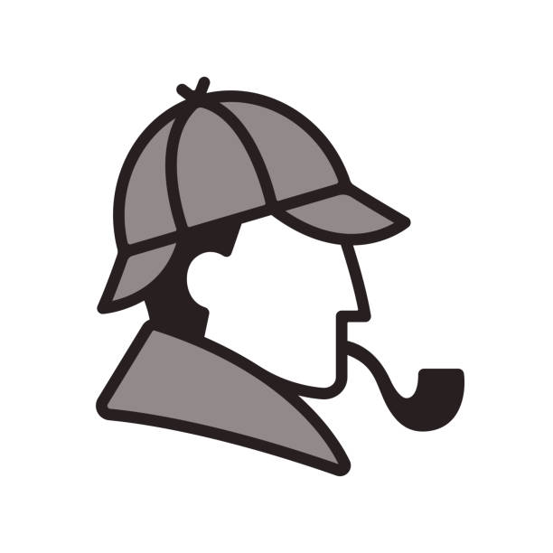 Sherlock Holmes profile Stylized Sherlock Holmes profile icon. Classic detective with hat and smoking pipe. Simple and minimal portrait. sherlock holmes stock illustrations