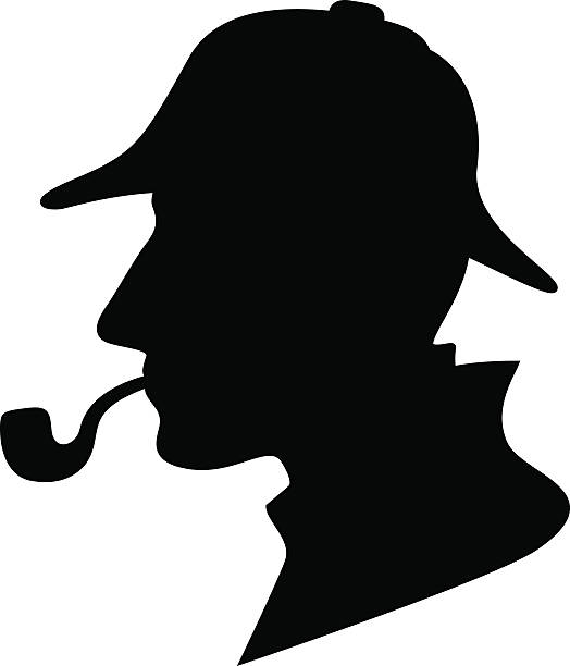 Sherlock Holmes Silhouette / Detective Symbol silhouette of a man with a pipe and hat / private investigator sherlock holmes stock illustrations