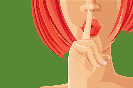 Shhh! Beautiful Woman on Colour Background.