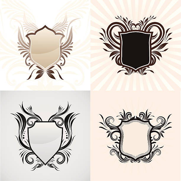 Shield Decorative Ornament Set vector art illustration
