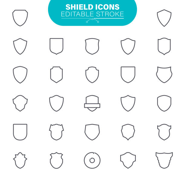 Shield Icons Editable Stroke Protect, USA, Security, Safety, Web, Outline Icon Set shield stock illustrations