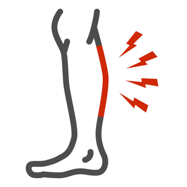 Shin hurts line icon, Body pain concept, Shin pain sign on white background, leg injured in shin area icon in outline style for mobile concept and web design. Vector graphics. Shin hurts line icon, Body pain concept, Shin pain sign on white background, leg injured in shin area icon in outline style for mobile concept and web design. Vector graphics pain designs stock illustrations