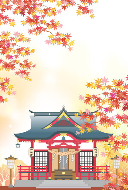 Shinto shrine in autumn travel shrine stock illustrations