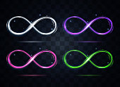 Shiny Color Infinity Symbol Set on a Dark Background for Web and App Graphic Design. Vector illustration of Decor Element