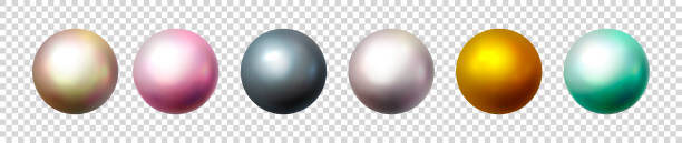 Shiny pearl isolated on transparent background. Multicolored orbs, spherical balls and 3D circle glass buttons. Glossy sphere, icons set. Vector objects for decoration. Illustration. Shiny pearl isolated on transparent background. Multicolored orbs, spherical balls and 3D circle glass buttons. Glossy sphere, icons set. Vector objects for decoration. Illustration pink pearl stock illustrations