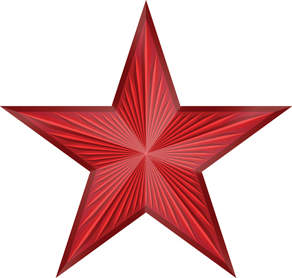 shiny red star with rays on a white background