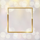 Shiny sparkling golden square vector illustration. Glossy, glowing rendering effect. Present for engagement, Valentine s Day. Jewelry boutique, gift shop, store. Wedding, marriage proposal poster idea