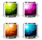 Vector illustration of a set of shiny square-shaped buttons in four different colors. High resolution jpg file included.