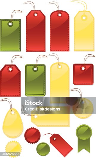 istock Shiny Stitched Gift, Price, Luggage Tags, Labels: Red, Green, Yellow 455428381