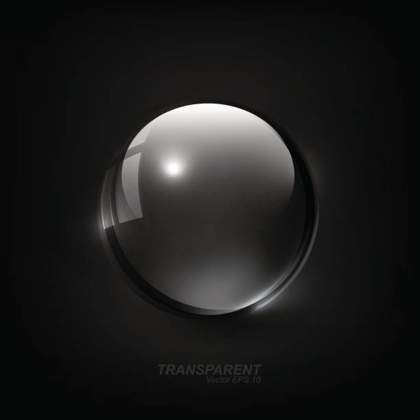 暗い黒の背景、ベクトル図の光沢のある透明なガラス球 - 水晶点のイラスト素材／クリップアート素材／マンガ素材／アイコン素材