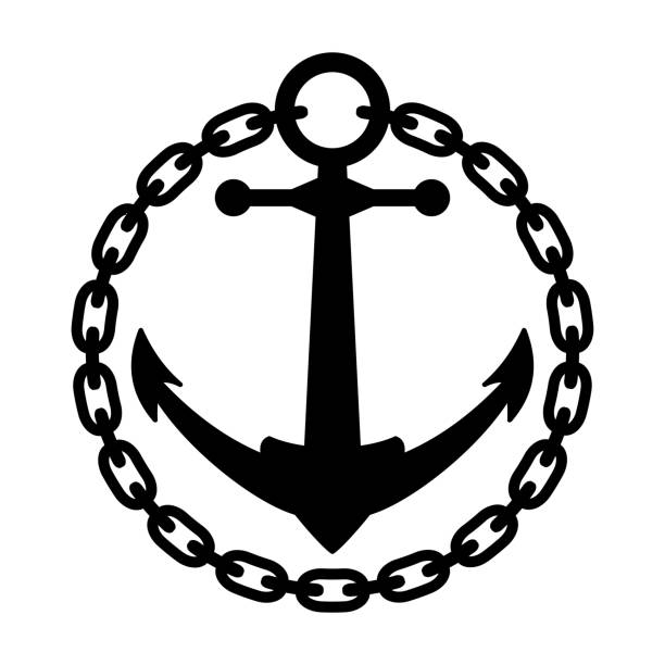 Ship anchor with chain logtype vector art illustration