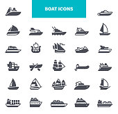 Transportation, ships, boats, yacht, black icon set