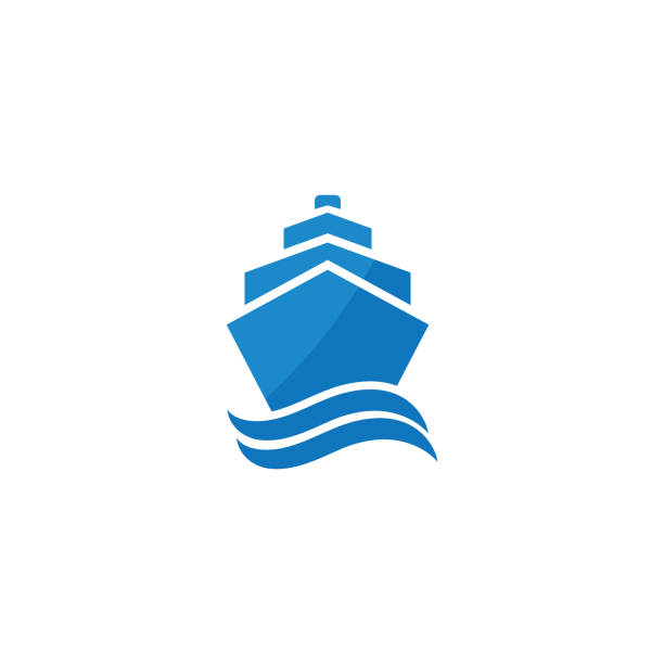 Ship and wave logo design template Concept logo for transportation at sea cruise vacation stock illustrations