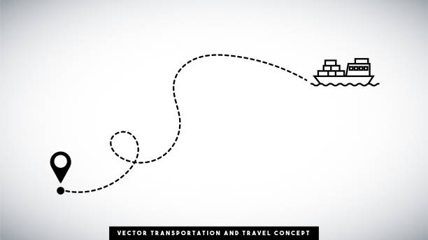 ilustrações de stock, clip art, desenhos animados e ícones de ship line path vector design. transportation and travel concept. - aerial container ship