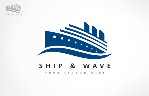 Ship on the sea vector. Ship and wave design.