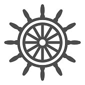 istock Ship steering wheel line icon, Sea cruise concept, marine wooden wheel sign on white background, rudder icon in outline style for mobile concept and web design. Vector graphics. 1281184461