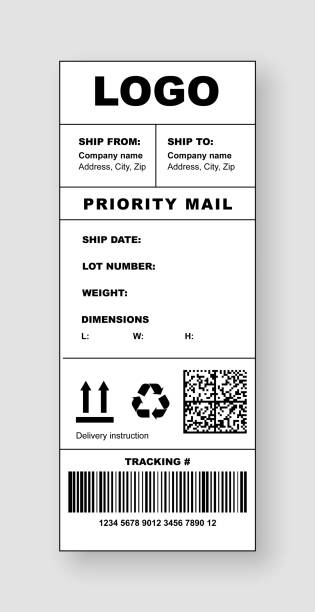 Shipment label template with priority mail header vector art illustration