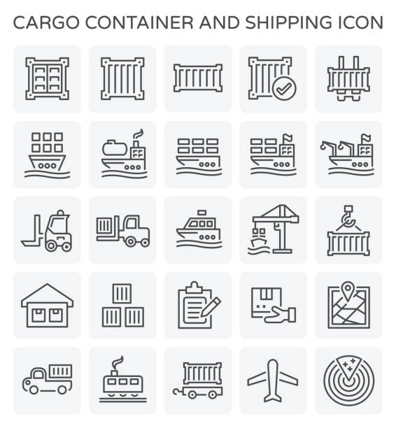 ilustrações de stock, clip art, desenhos animados e ícones de shipping container icon - porto