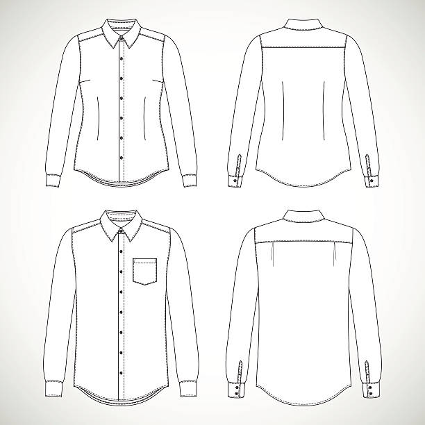 Shirt Blank Men's and Women's shirt in front and back views. button down shirt stock illustrations