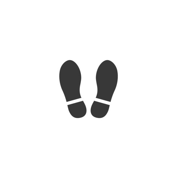 ilustrações de stock, clip art, desenhos animados e ícones de shoe footprint icon. vector foot wears. flat style. black silhouettes. illustration isolated on white background - pes