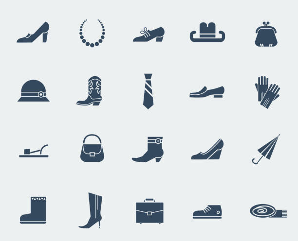 Shoes and accessories icons isolated on white Fashion shoes and accessories.Vector flat icons isolated on white cowboy boot stock illustrations