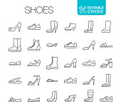 Shoes Icons Set. Editable stroke. Thin line vector icons.