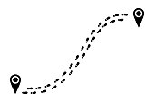 Footprints trail track with location pin. Footsteps route. Vector illustration.