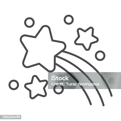 istock Shooting star thin line icon, astronomy and magic, make wish for falling star sign on white background, flying shiny stars icon in outline style for mobile concept. Vector graphics. 1285204499