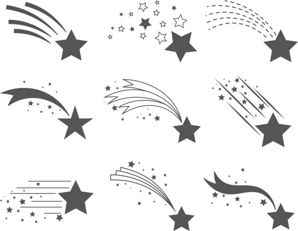 stockillustraties, clipart, cartoons en iconen met shooting stars met staarten pictogrammen - vallende sterren