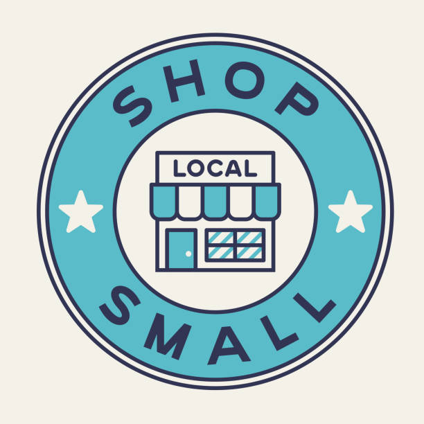 ilustraciones, imágenes clip art, dibujos animados e iconos de stock de comprar insignia de soporte para pequeñas empresas locales - small business