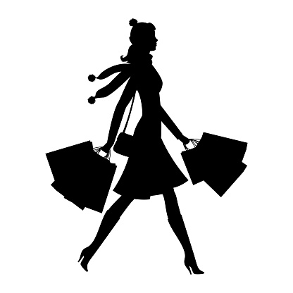 Shopper Young Woman Silhouette Of Girl With Shopping Bags Sale And ...