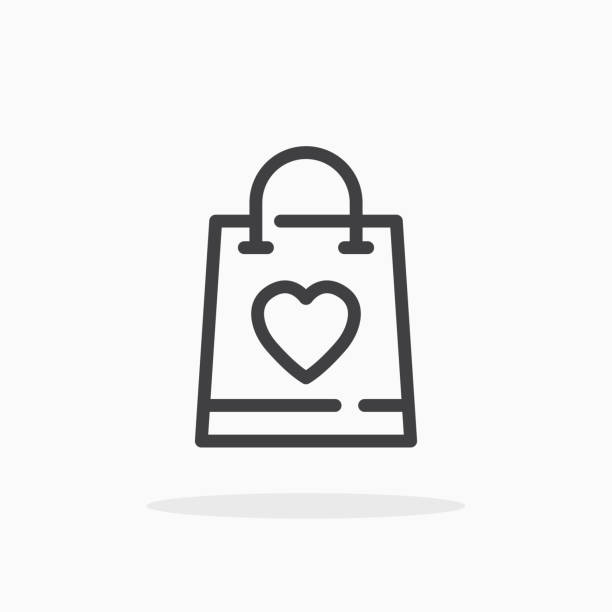 Shopping bag with heart icon in line style. Shopping bag with heart icon in line style. For your design, logo. Vector illustration. Editable Stroke. bag stock illustrations