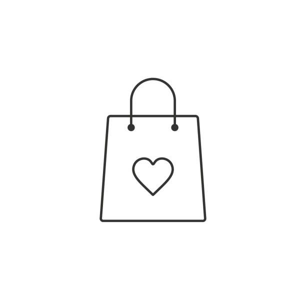Shopping bag with heart line icon vector, I love shopping concept Shopping bag with heart line icon vector, I love shopping concept. store clipart stock illustrations