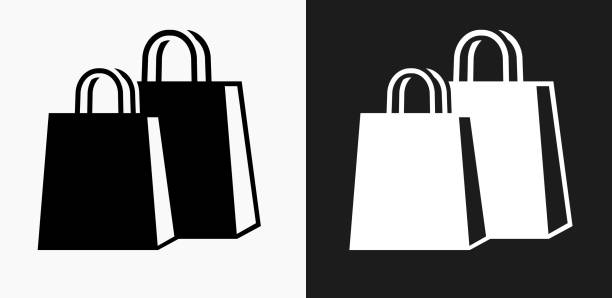 黒と白のベクトルの背景のショッピング バッグ アイコン - 紙袋　白点のイラスト素材／クリップアート素材／マンガ素材／アイコン素材