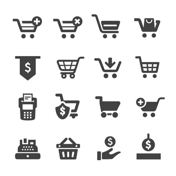 ilustrações de stock, clip art, desenhos animados e ícones de shopping cart and cashier icons - acme series - supermarket