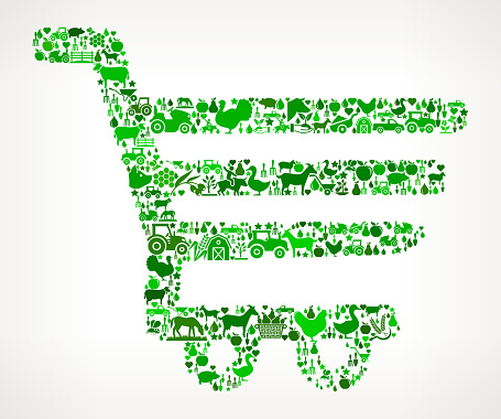 Shopping Cart Farming and Agriculture Green Icon Pattern