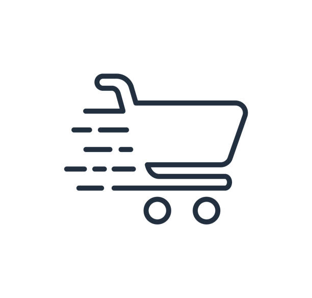 Shopping cart line icon. Fast buy. Vector logo. Shopping cart line icon, fast buy. cart stock illustrations